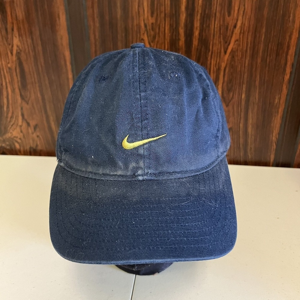 VTG 90s Blue Nike White Tag Strapback Center Swoosh Check Hats Cap Adjustable
